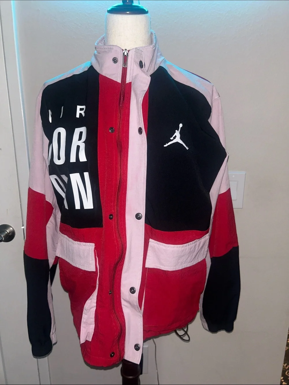 Jordan Red, Black & Pink Colorblock Windbreaker Jacket